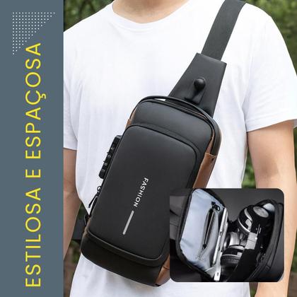 Imagem de Mochila Shoulder Bag Impermeável com Cadeado e USB Bolsa Transversal Tiracolo à Prova dÁgua