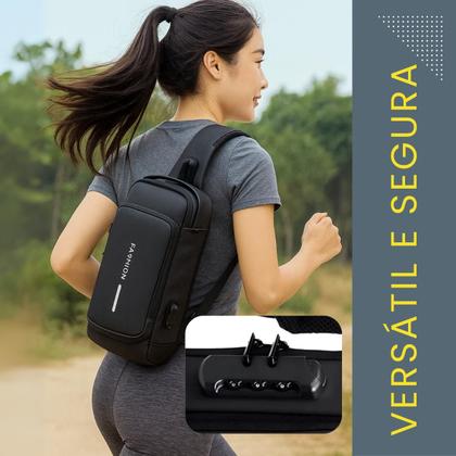 Imagem de Mochila Shoulder Bag Impermeável com Cadeado e USB Bolsa Transversal Tiracolo à Prova dÁgua