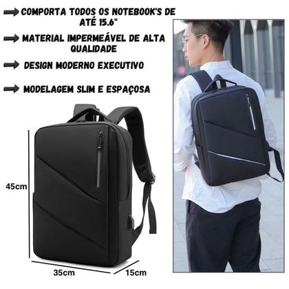 Imagem de Mochila Slim Impermeável Para Notebook 15.6 Executiva Resistente Reforçada Masculina Feminina Usb Macbook Dell Acer Hp