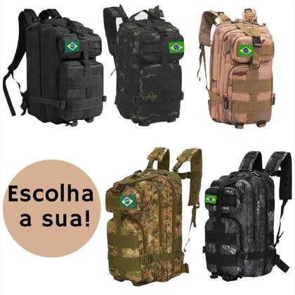 Imagem de Mochila Tática Militar Impermeável Reforçada 30l camping + patch do brasi varias cores escolha a sua