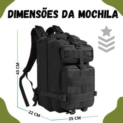 Imagem de Mochila Tática Preta  Estilo Militar, Super Reforçada, Leve e com Vários Compartimentos