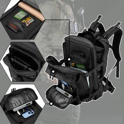 Imagem de Mochila Tática Preta  Estilo Militar, Super Reforçada, Leve e com Vários Compartimentos