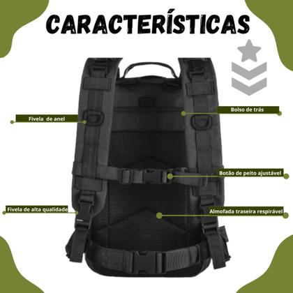 Imagem de Mochila Tática Preta  Estilo Militar, Super Reforçada, Leve e com Vários Compartimentos