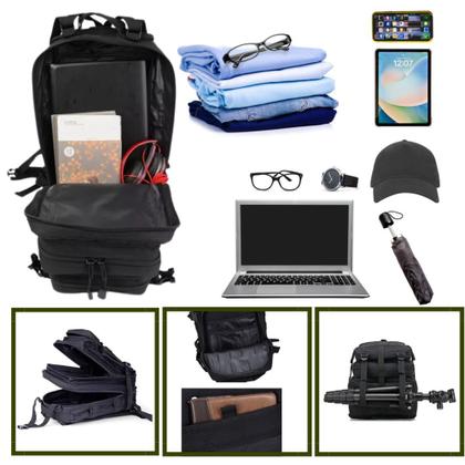 Imagem de Mochila Tática Preta  Estilo Militar, Super Reforçada, Leve e com Vários Compartimentos