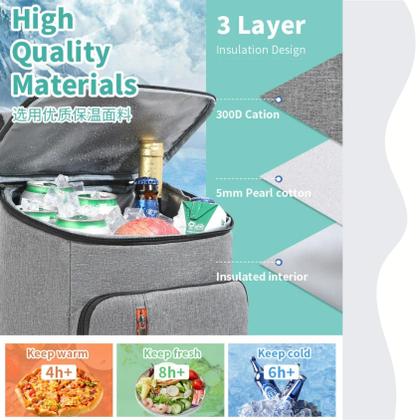 Imagem de Mochila Térmica Cooler Grande 25L Refrigera até 18H Impermeável Ideal P/ Praia Churrasco Cor. Cinza