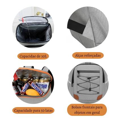 Imagem de Mochila Térmica Grande 30l Impermeavel Resistente Bolsa Isolamento Cooler Acampamento Portátil Trilha Praia Fitness Lancheira Pescaria 50 Latas 