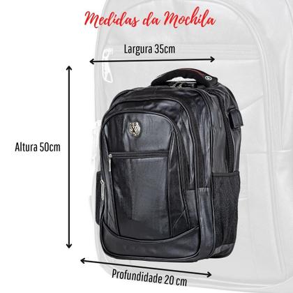 Imagem de Mochila Tigre Executiva Couro Cadeado Antifurto Masculina Feminina Preta 