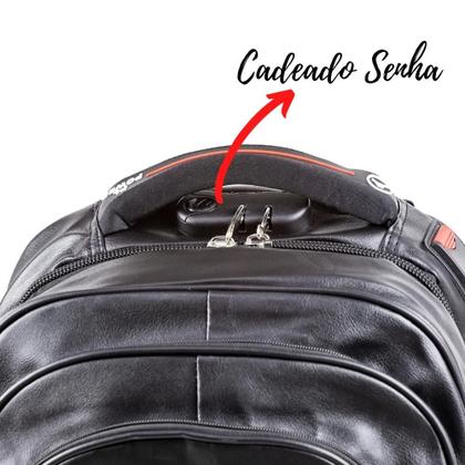 Imagem de Mochila Tigre Executiva Couro Cadeado Antifurto Masculina Feminina Preta 