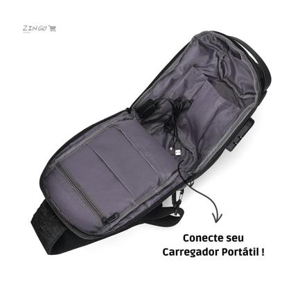 Imagem de Mochila Transversal Anti Furto Diagonal Masculina Feminina De Ombro Com Cadeado