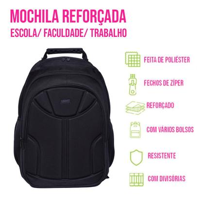 Imagem de Mochila Versátil P/ Notebook Faculdade Trabalho Escolar Viagem Reforçada Resistente C/ Compartimentos Internos Compacta