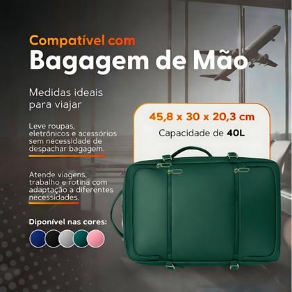 Imagem de Mochila Viagem Avião Expansível Bagagem de mão Impermeável Compart. P Notebook Cor. Verde