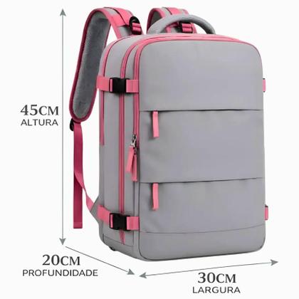 Imagem de Mochila Viagem Avião Low Cost Compartimento Para Sapatos, Notebook, Objetos úmidos CINZA COM ROSA