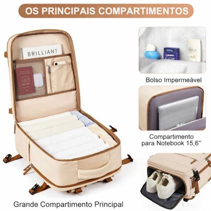 Imagem de Mochila Viagem de Avião Bagagem de Mão Compartimentos para Calçados, Notebook e Objetos Molhados