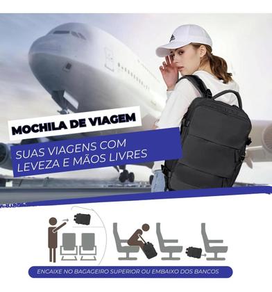 Imagem de Mochila Viagem de Avião Bagagem de Mão Ergonômica Compart. P/ Calçados, Notebook e Objetos Molhados