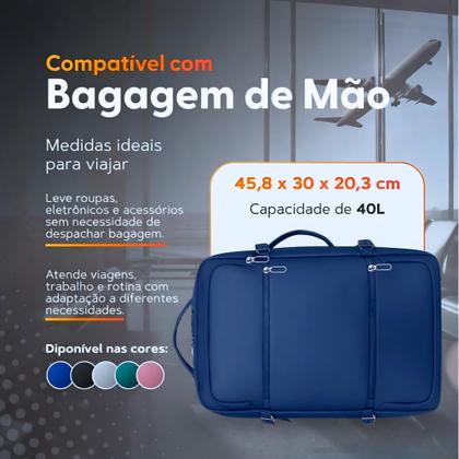Imagem de Mochila Viagem Expansível Bagagem de mão Impermeável Compart. P Notebook Sapato Roupas Molhadas AZUL