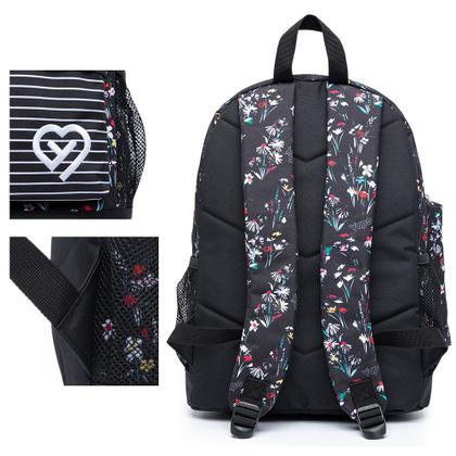 Imagem de Mochila Yupe Juvenil Casual Escolar Preta Estampada com Flores Feminina Espaçosa Estojo Estampado com Flores 19L