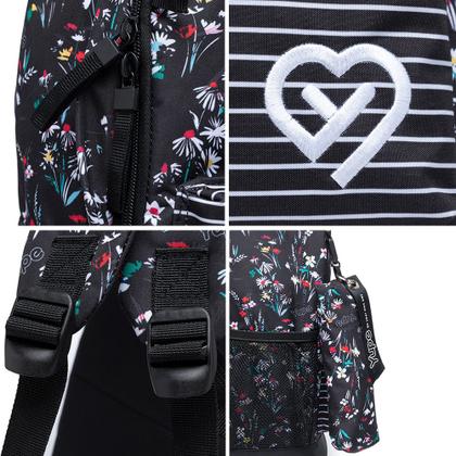 Imagem de Mochila Yupe Juvenil Casual Escolar Preta Estampada com Flores Feminina Espaçosa Estojo Estampado com Flores 19L