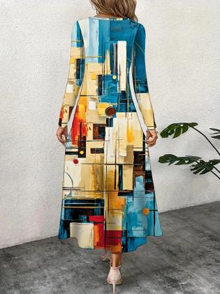 Imagem de Moda elegante vestido feminino solto vestido casual feminino vestido impresso novo temperamento