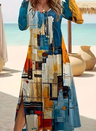 Imagem de Moda elegante vestido feminino solto vestido casual feminino vestido impresso novo temperamento