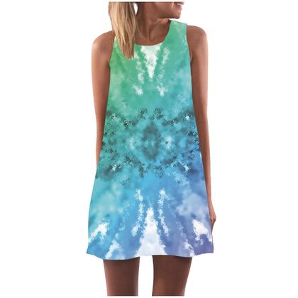 Imagem de Moda feminina casual verão solto estampado em volta do pescoço vestido sem mangas