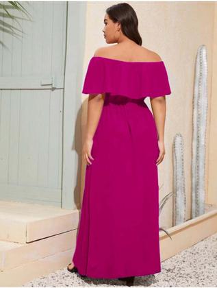 Imagem de Moda Plus Size Vestido Longo Plus com fenda rosa pink vestido para chá revelação casamento convidada