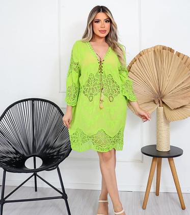 Imagem de Moda Praia Feminina Chemise /Saida de Praia Chic Boho Elegante /Veestido Renda Bata  2814