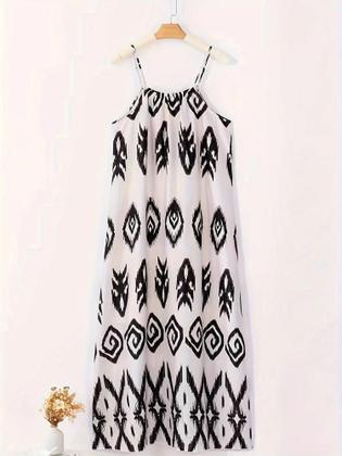 Imagem de Moda verão sem mangas praia vestidos femininos impressão casual vestido longo elegante camisola