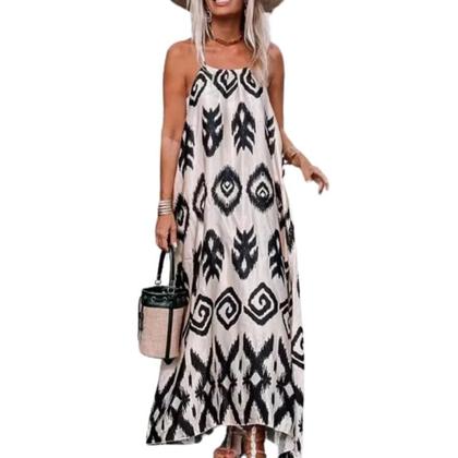 Imagem de Moda verão sem mangas praia vestidos femininos impressão casual vestido longo elegante camisola