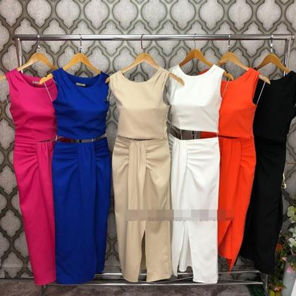 Imagem de MODAS DOMI Conjunto Alfaiataria Saía Midi com Fenda Lateral e Cropped Elegante Social 149