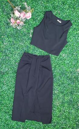 Imagem de MODAS DOMI Conjunto Alfaiataria Saía Midi com Fenda Lateral e Cropped Elegante Social 149