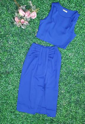 Imagem de MODAS DOMI Conjunto Alfaiataria Saía Midi com Fenda Lateral e Cropped Elegante Social 149