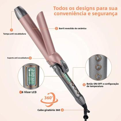 Imagem de Modelador De Cabelo Com Revestimento Cerâmico Profissional 19/25/32/38 MM Aquecedor PTC Display LCD