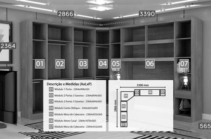 Imagem de Modulado Casal 7 Peças 100%MDF 8 Gavetas Cumaru Novo Horizonte