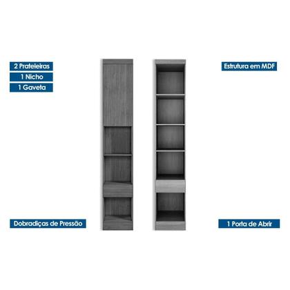 Imagem de Modulado de Quarto Armário Mesa de Cabeceira Rizon/Linea 1 Porta c/1 Gaveta Cumaru/Fendi - Novo Horizonte