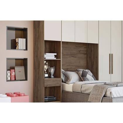 Imagem de Modulado de Quarto Armário Mesa de Cabeceira Rizon/Linea 1 Porta c/1 Gaveta Cumaru/Fendi - Novo Horizonte