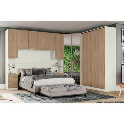 Imagem de Modulado de Quarto Armário Mesa de Cabeceira Seletto MC02 c/ 1 Porta e 3 Gavetas Areia/Jequitibá - Henn