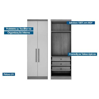 Imagem de Modulado de Quarto Guarda Roupa Rizon c/ 2 Portas e 3 Gavetas Branco - Novo Horizonte