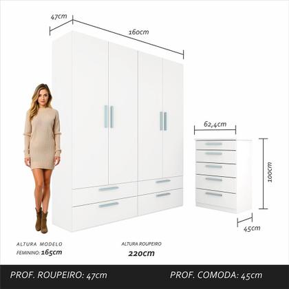 Imagem de Modulado Infantil Joy Com Cômoda 5 Gavetas Branco/azul - M.a