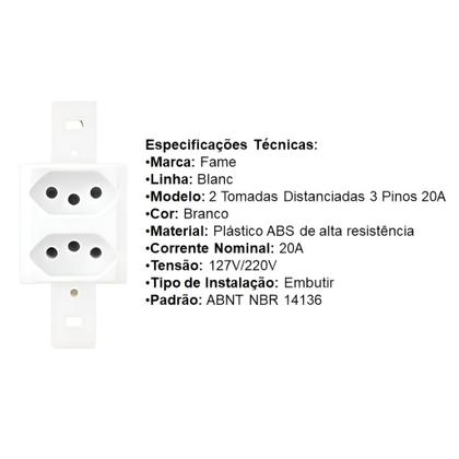 Imagem de Modulo 2 Tomada Distanciada 3 Pinos 20A Fame Blanc