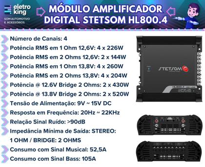 Imagem de Módulo Amplificador Digital Stetsom HL800.4 Canais - 900 Watts RMS - 1 Ohm