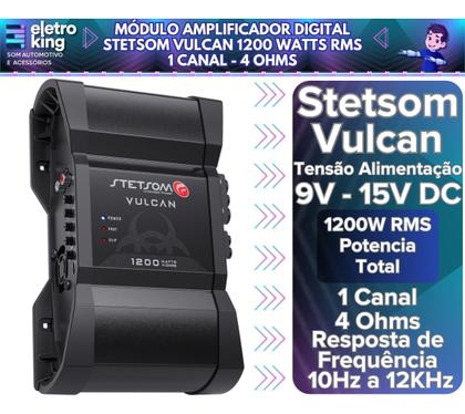 Imagem de Módulo Amplificador Digital Stetsom Vulcan 1200 Watts Rms 1 Canal - 4 Ohms