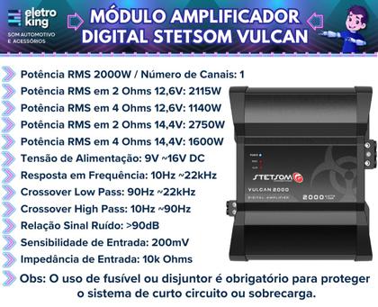 Imagem de Módulo Amplificador Digital Stetsom Vulcan 2000 Watts Rms 1 Canal - 1 Ohm