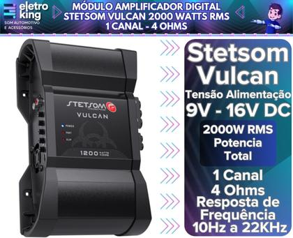 Imagem de Módulo Amplificador Digital Stetsom Vulcan 2000 Watts Rms 1 Canal - 4 Ohms