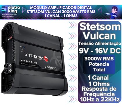 Imagem de Módulo Amplificador Digital Stetsom Vulcan 3000 Watts Rms 1 Canal - 1 Ohm