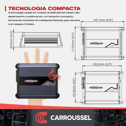 Imagem de Módulo Amplificador Potência Som Automotivo 800w 4 ohms 1 canal RCA e Fio Alta 800.1 Soundigital