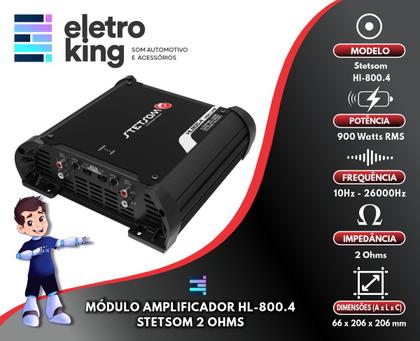 Imagem de Módulo Amplificador Stetsom HL800.4 800W + 2 Cabos RCA 5 Metros + 2 Cabos Y