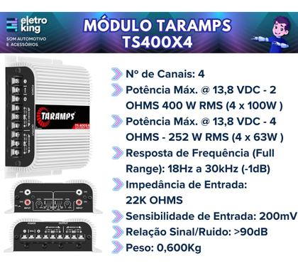 Imagem de Modulo Amplificador Taramps Ts400x4 TS 400  2 Cabo Rca 5m  2 Cabo Y