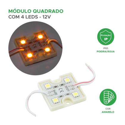 Imagem de Módulo c/4 Leds Alto Brilho 12v Ip65 5050 36x36x4 - Amarelo