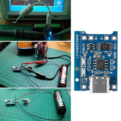 Imagem de Módulo Carregador De Bateria De Lítio 18650 TP4056 De Função Dupla 5V 1A Tipo C 100un