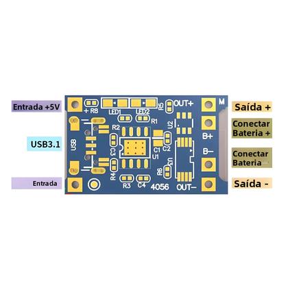 Imagem de Módulo Carregador De Bateria De Lítio TP4056 Tipo-C USB 5V 1A Com Proteção Para DIY